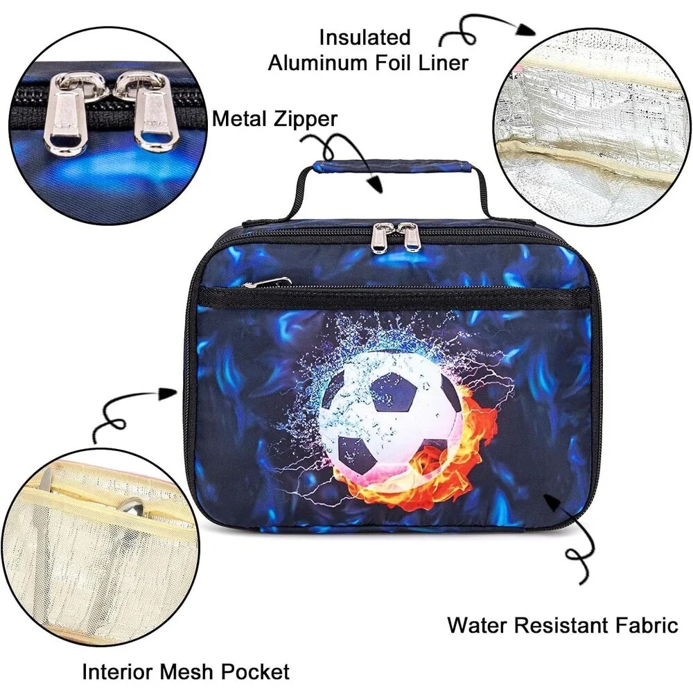 Ledaou Kids Insulated Lunch Bag, Soccer Theme